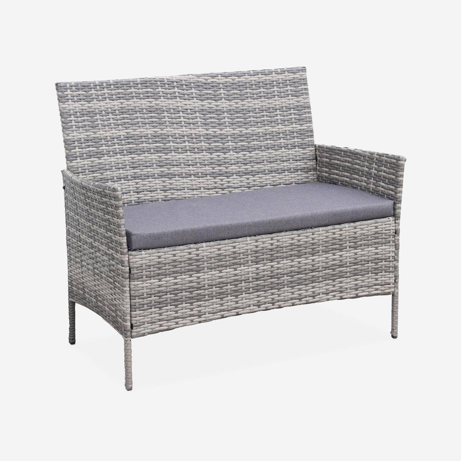 Salon de jardin en résine tressée - Moltès - Nuances de Gris, Coussins gris - 4 places - 1 canapé, 2 fauteuils, une table basse,sweeek,Photo3