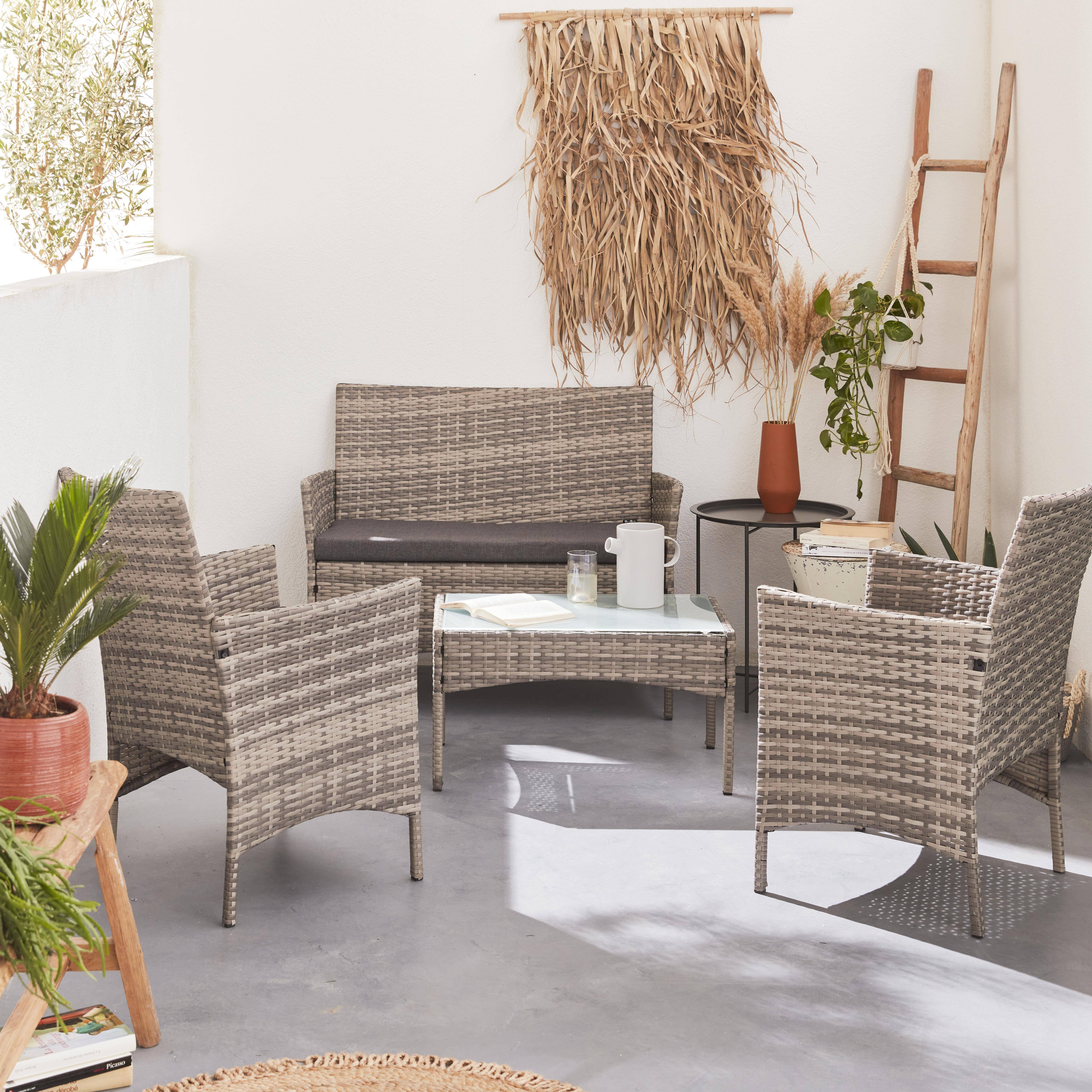 Conjunto de sofá de jardim em resina trançada, 4 lugares Tons de cinza - 104x59x85.5 cm,sweeek,Photo2