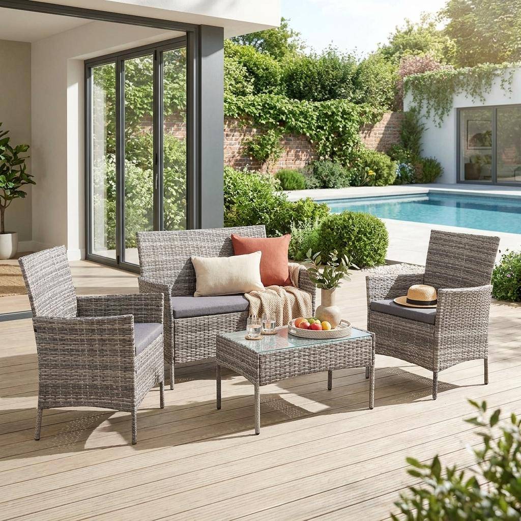 Conjunto de sofá de jardim em resina trançada, 4 lugares Tons de cinza - 104x59x85.5 cm Photo1