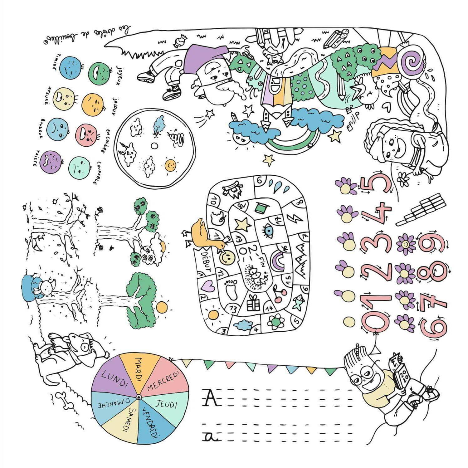 Mesa infantil para colorear -El estudio de los artistas - Coloritable DB Kids, Made in Europe, borrable, 60x60cm, patas redondas de madera, rotuladores incluidos,sweeek,Photo3