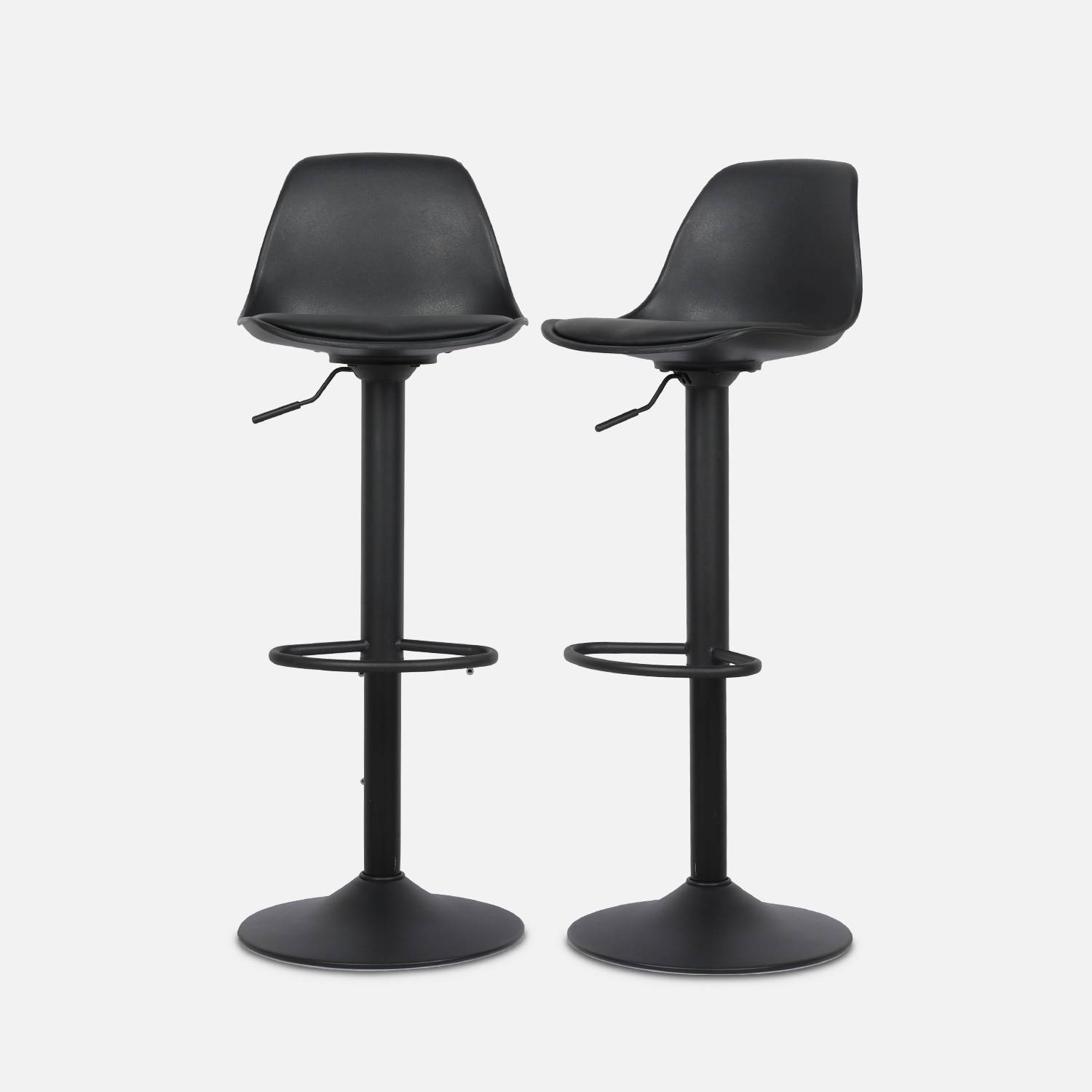 Pair of faux leather, rounded backrest, adjustable bar stools, Black | sweeek
