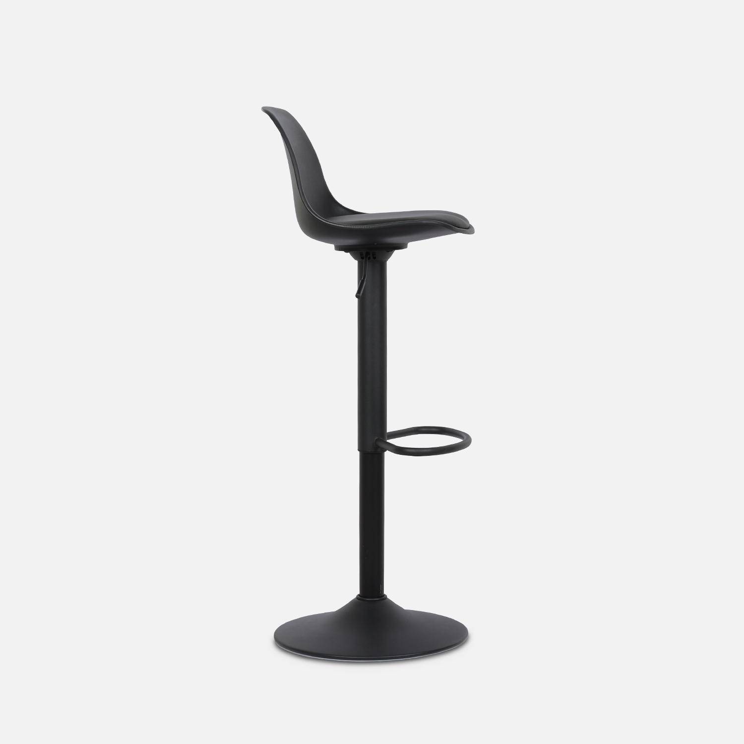 Pair of faux leather, rounded backrest, adjustable bar stools, seat height 61.5 - 83.5cm - Noah - Black Photo6