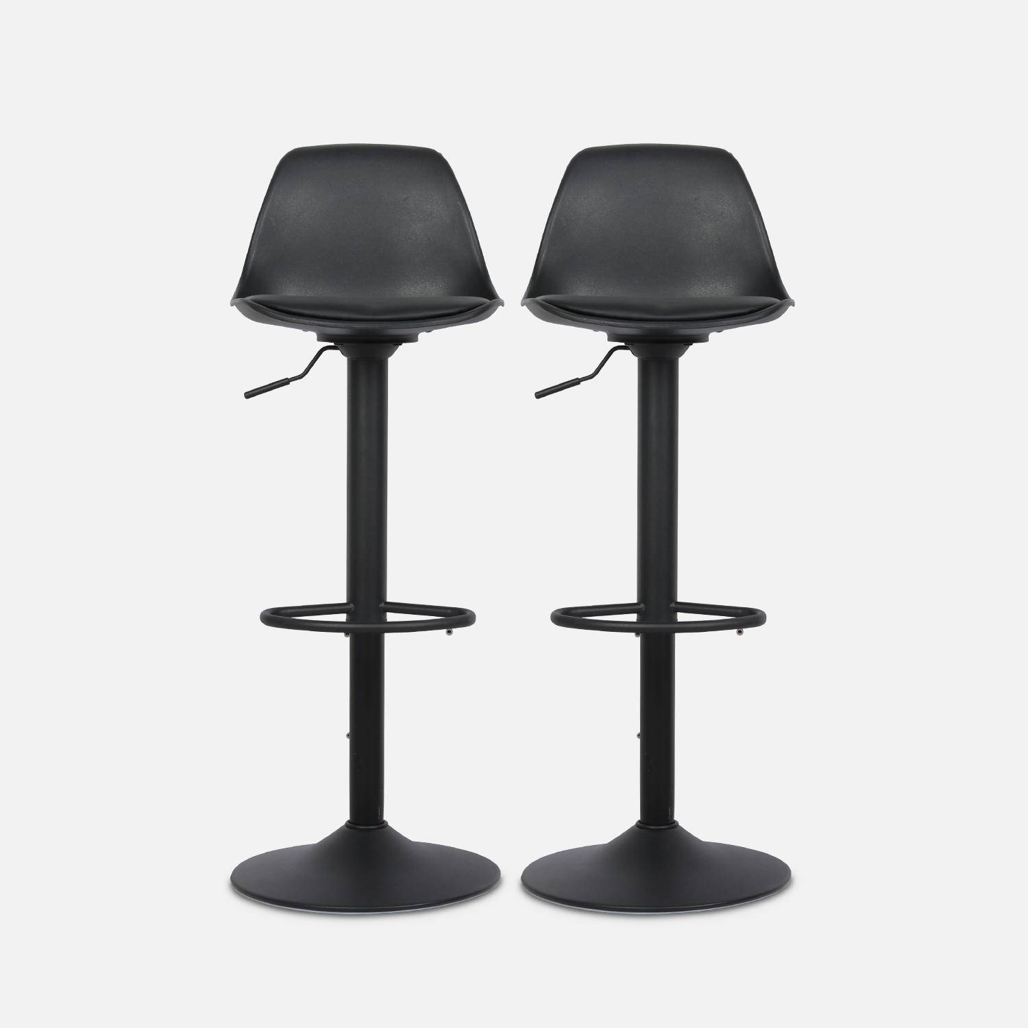 Pair of faux leather, rounded backrest, adjustable bar stools, seat height 61.5 - 83.5cm - Noah - Black Photo4