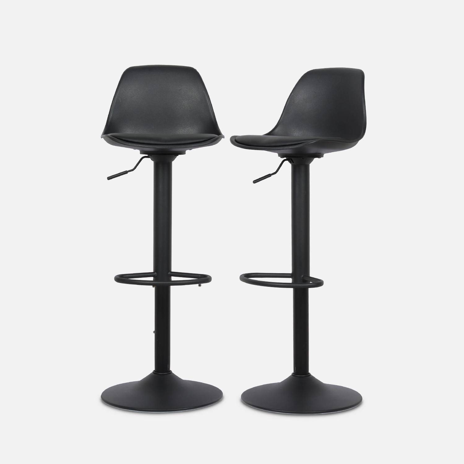 Pair of faux leather, rounded backrest, adjustable bar stools, seat height 61.5 - 83.5cm - Noah - Black Photo3