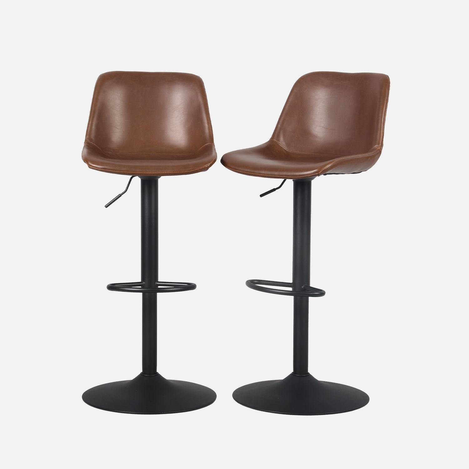 Lot de 2 tabourets de bar réglables - Noah - simili cuir marron - hauteur réglable 60,5/81,5cm, repose-pieds Photo3