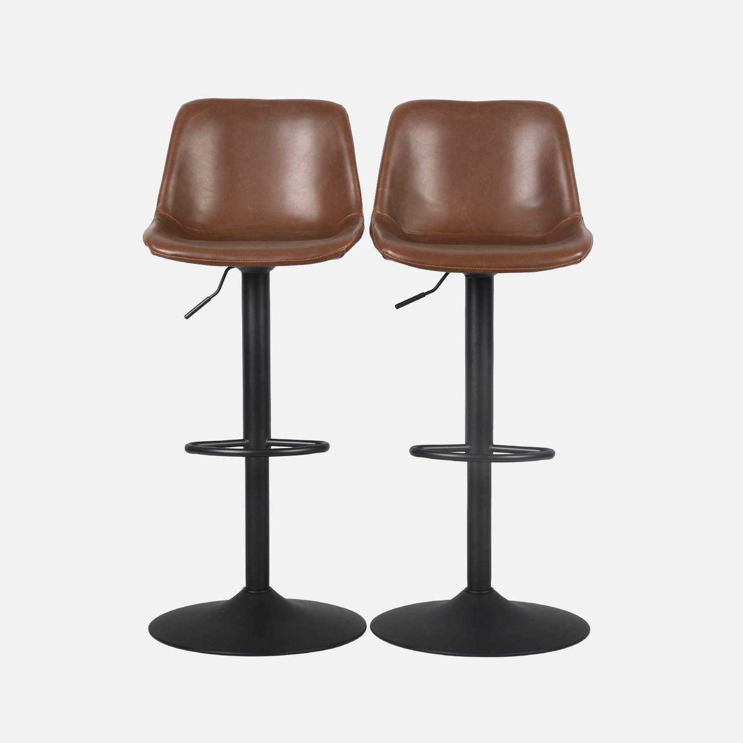 Lot de 2 tabourets de bar réglables - Noah - simili cuir marron - hauteur réglable 60,5/81,5cm, repose-pieds Photo7