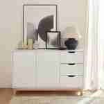 Wit dressoir, houten poten - Floki - met 3 lades, dressoir met 2 deurtjes, 120x39,5x75 cm Photo1