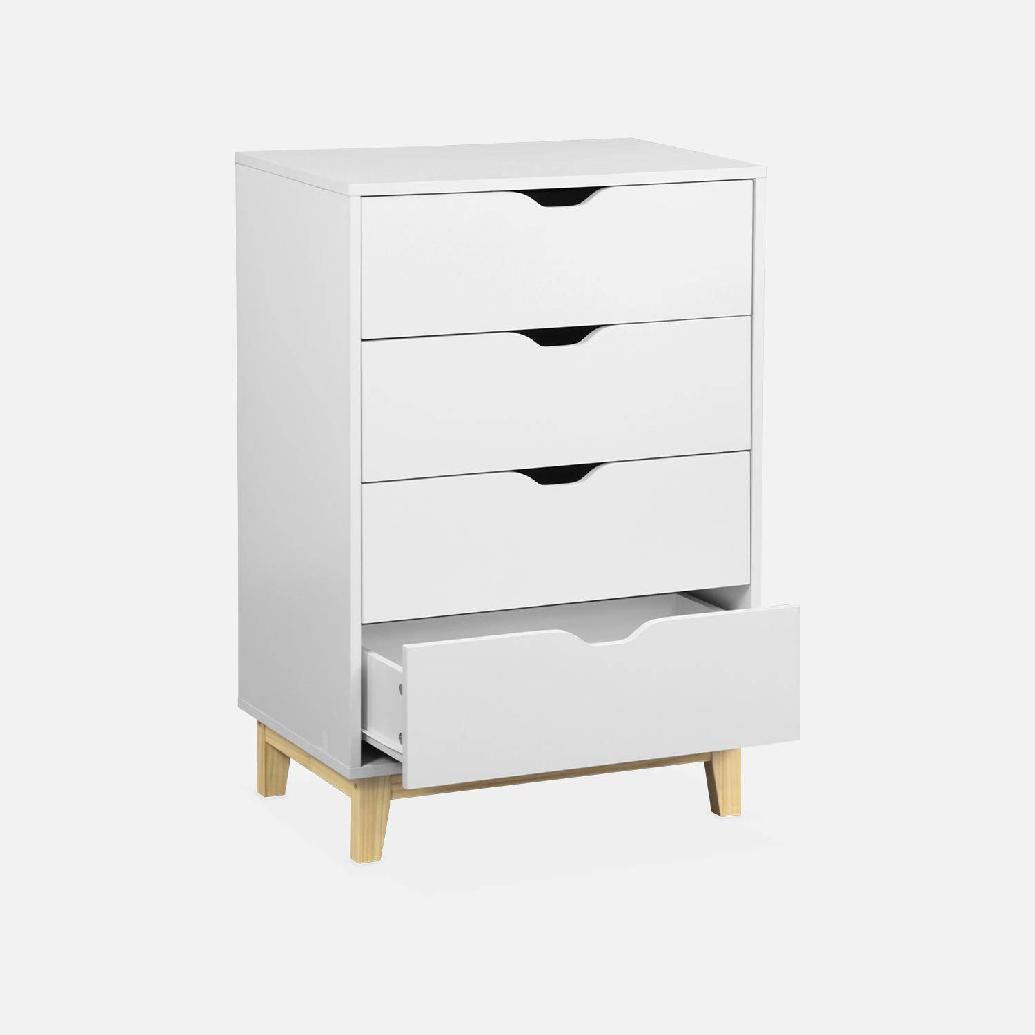 Commode blanche scandinave - Floki - pieds en bois de sapin, 4 tiroirs, 60x40x90cm ,sweeek,Photo5