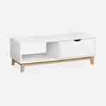 Table basse scandinave blanche - Floki - avec 1 tiroir, pieds en bois de sapin, 110x50x40cm Photo3
