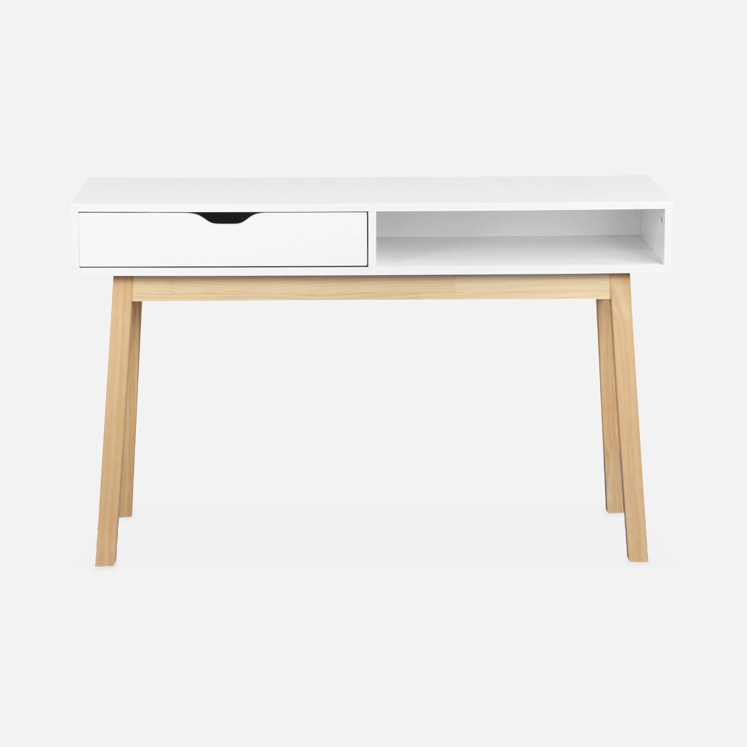 L119cm x W37cm x H74.5cm, Console with Wood Effect and Wooden Legs, 1 Drawer, white,  Photo4