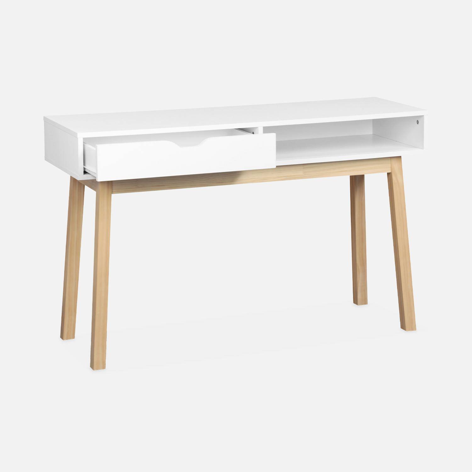 L119cm x W37cm x H74.5cm, Console with Wood Effect and Wooden Legs, 1 Drawer, white, ,sweeek,Photo5