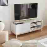 Meuble TV scandinave blanc - Floki - 1 tiroir, pieds en bois de sapin, 120x40x45cm Photo2