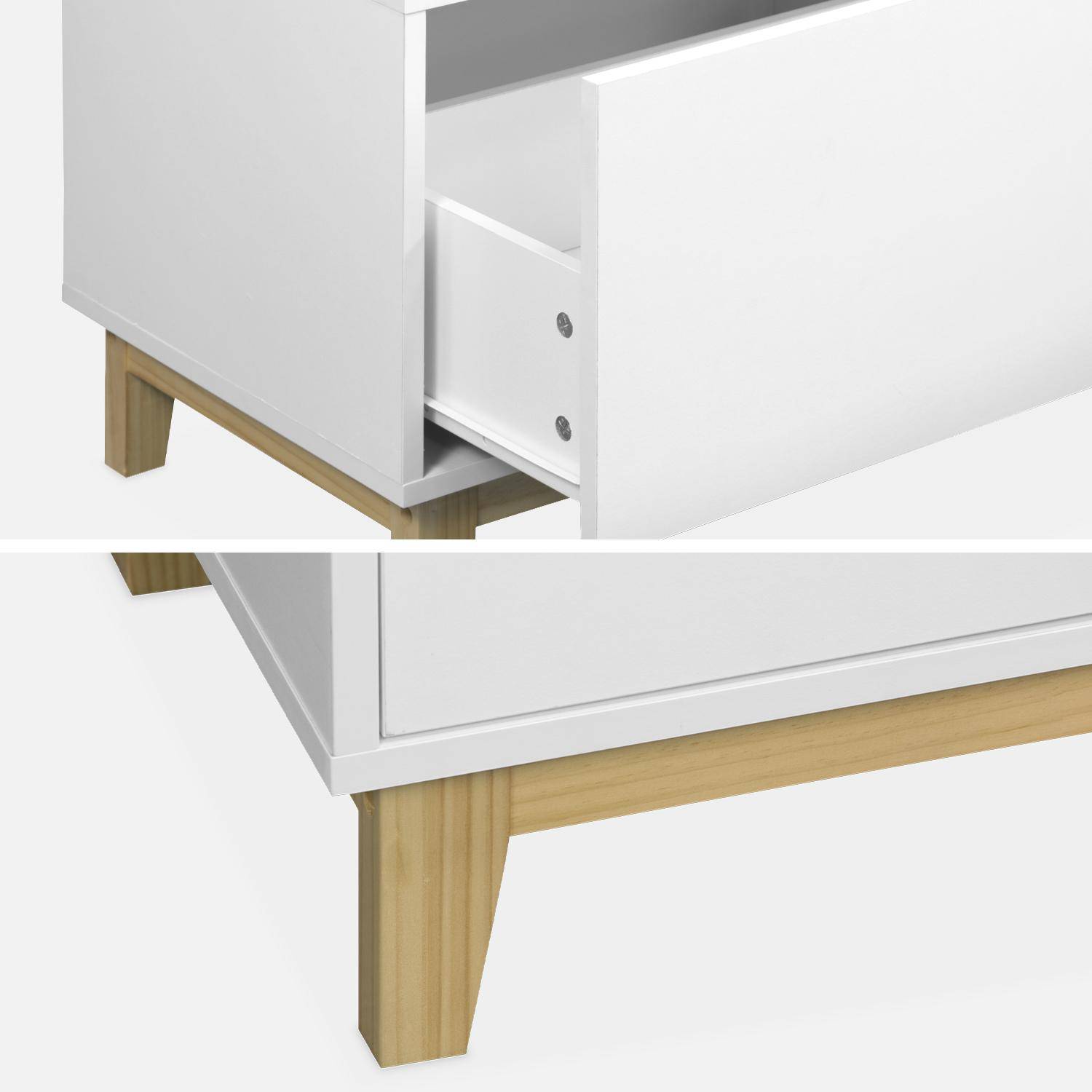 Scandinavian white TV stand - Floki - 1 drawer, fir wood legs, 120x40x45cm,sweeek,Photo6