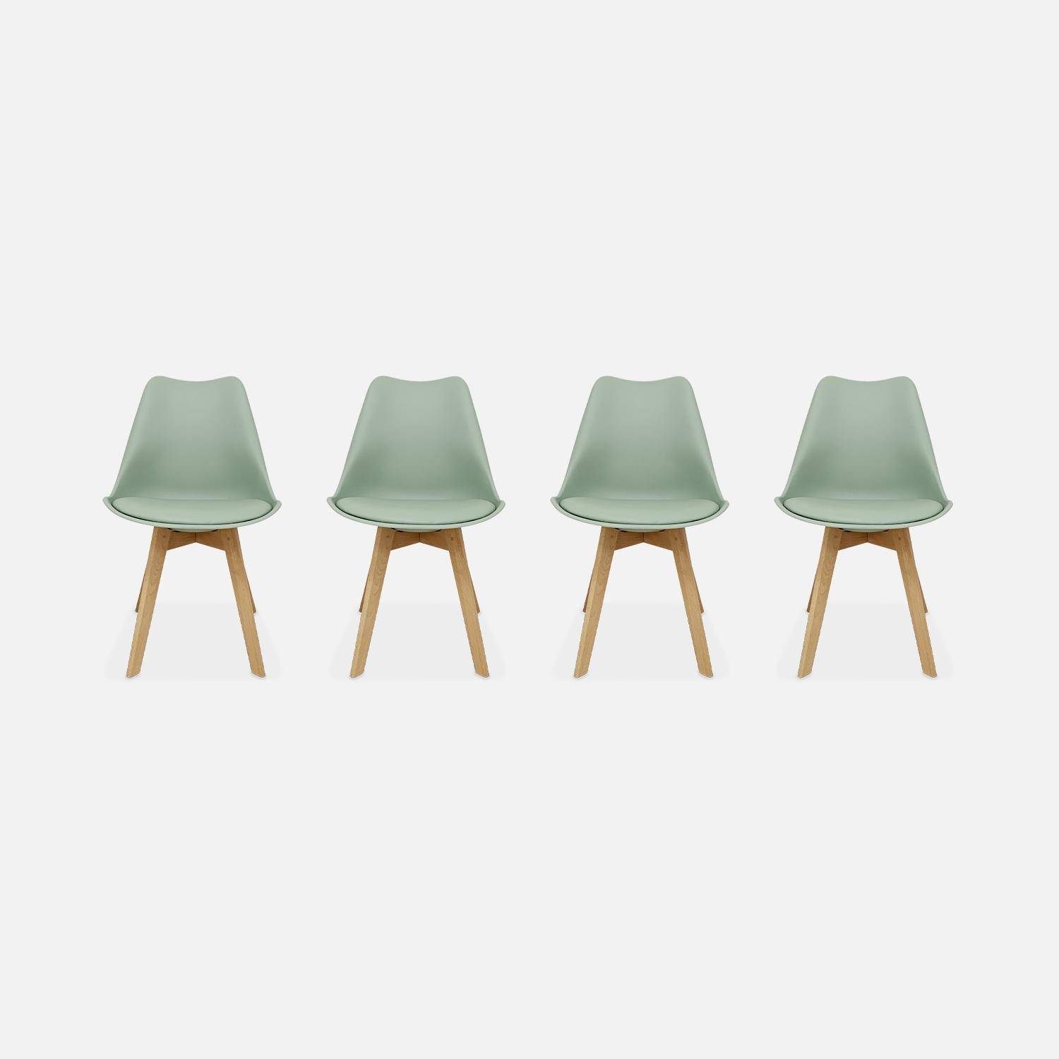 Set di 4 sedie scandinave imbottite, con gambe in legno per sala da pranzo, Nils, Verde celadon, 47x55x81 cm Photo3