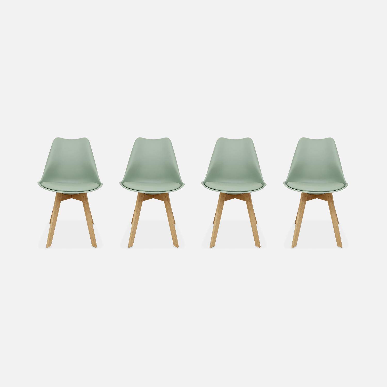 Lot de 4 chaises scandinaves, pieds bois de hêtre, fauteuils 1 place, vert céladon,sweeek,Photo4