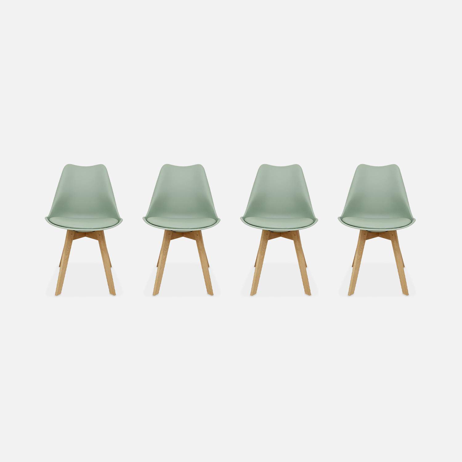 Lot de 4 chaises scandinaves, pieds bois de hêtre, fauteuils 1 place, vert céladon Photo3