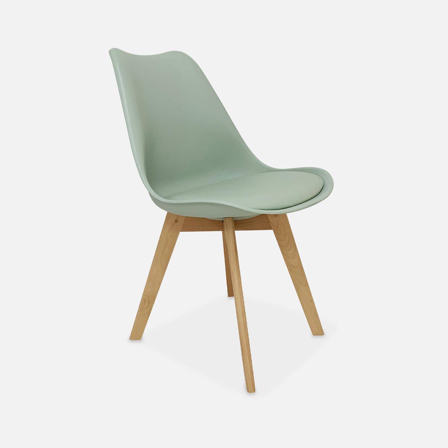Lot de 4 chaises scandinaves, pieds bois de hêtre, fauteuils 1 place, vert céladon Photo4