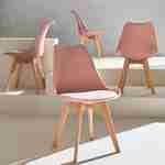 Lot de 4 chaises scandinaves, pieds bois de hêtre, fauteuils 1 place, vieux rose Photo2