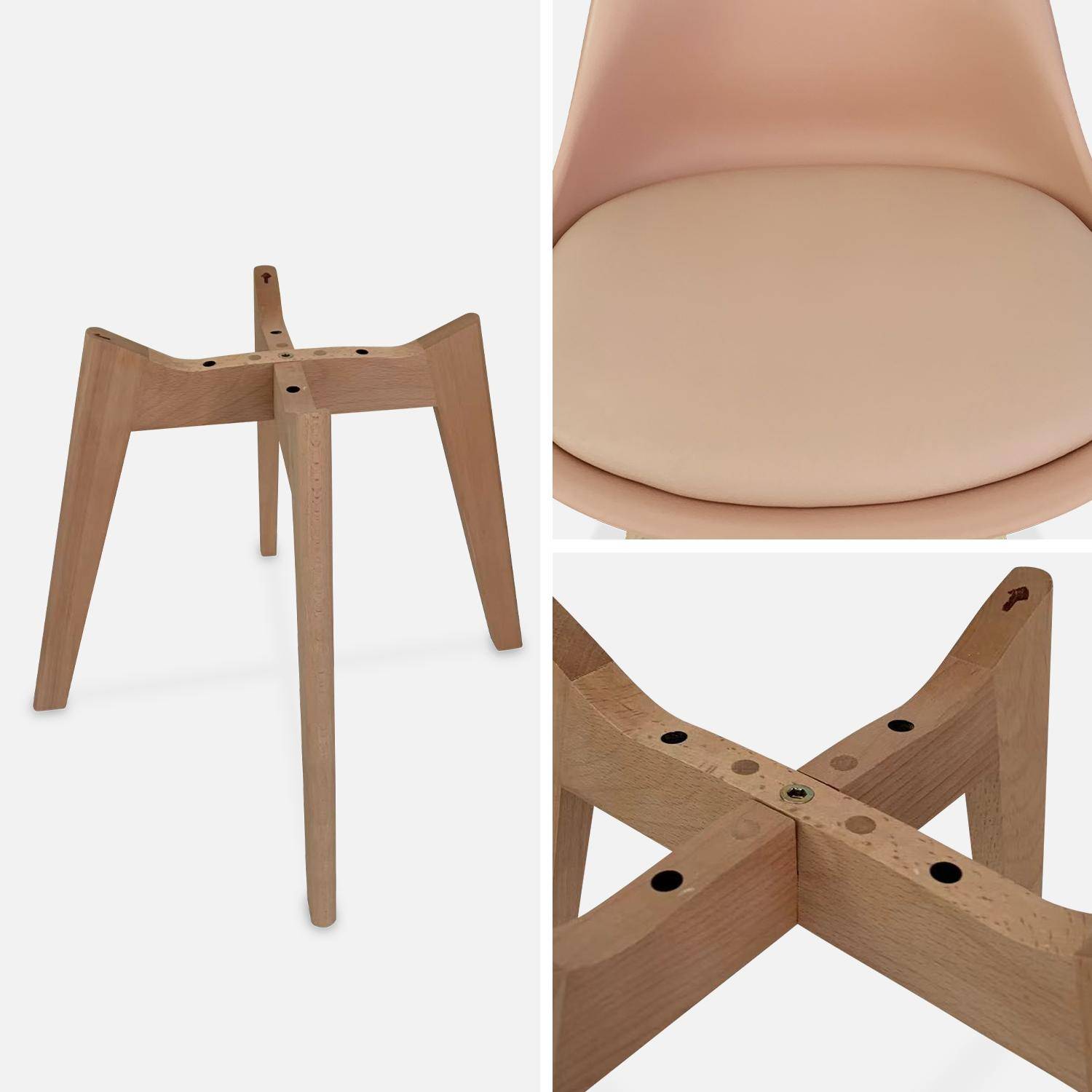 Lot de 4 chaises scandinaves, pieds bois de hêtre, fauteuils 1 place, vieux rose Photo7