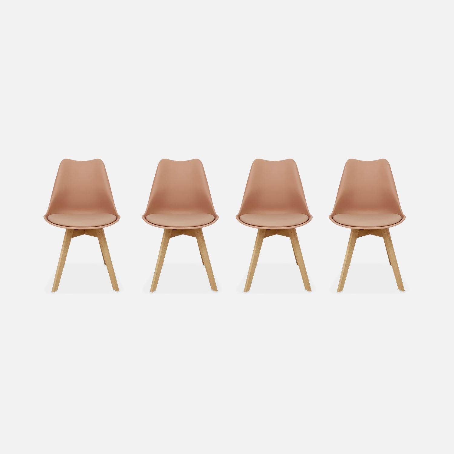 Lot de 4 chaises scandinaves, pieds bois de hêtre, fauteuils 1 place, vieux rose Photo3