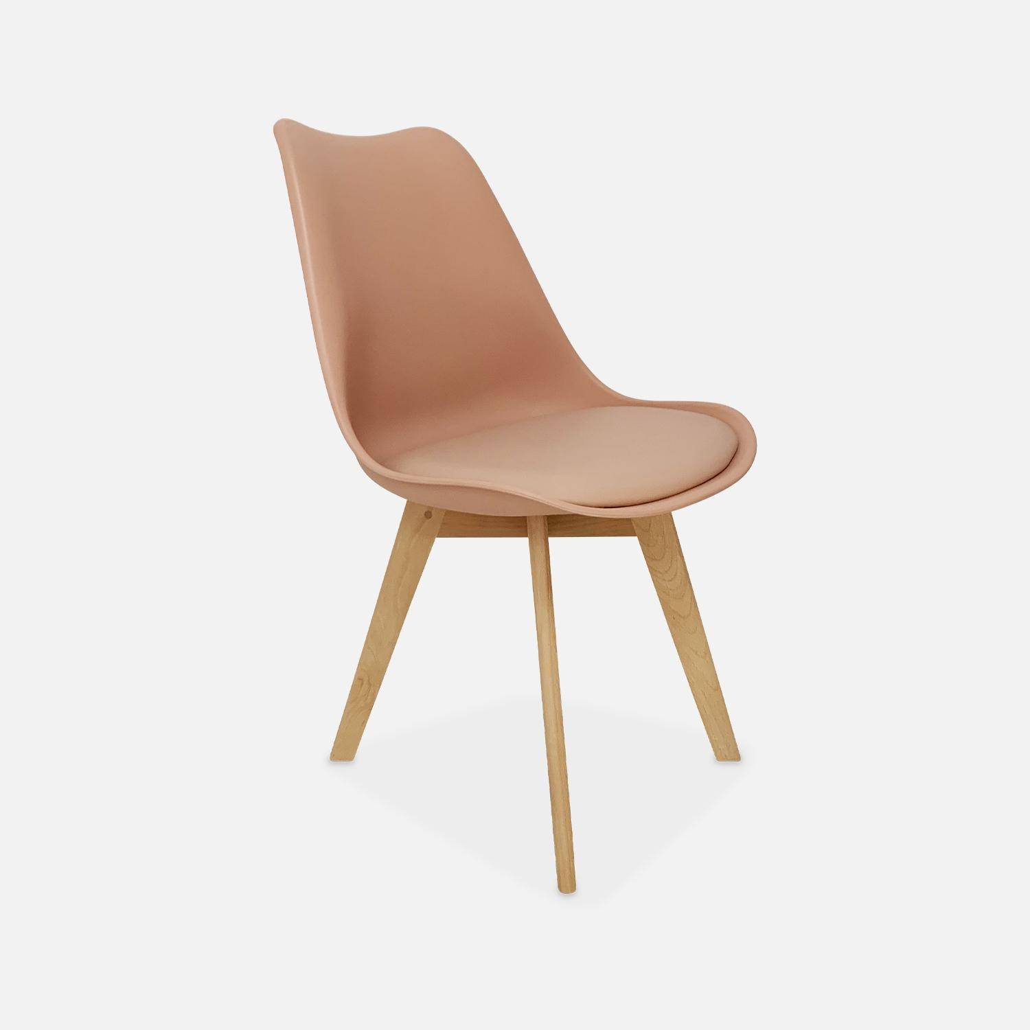 Lot de 4 chaises scandinaves, pieds bois de hêtre, fauteuils 1 place, vieux rose Photo4