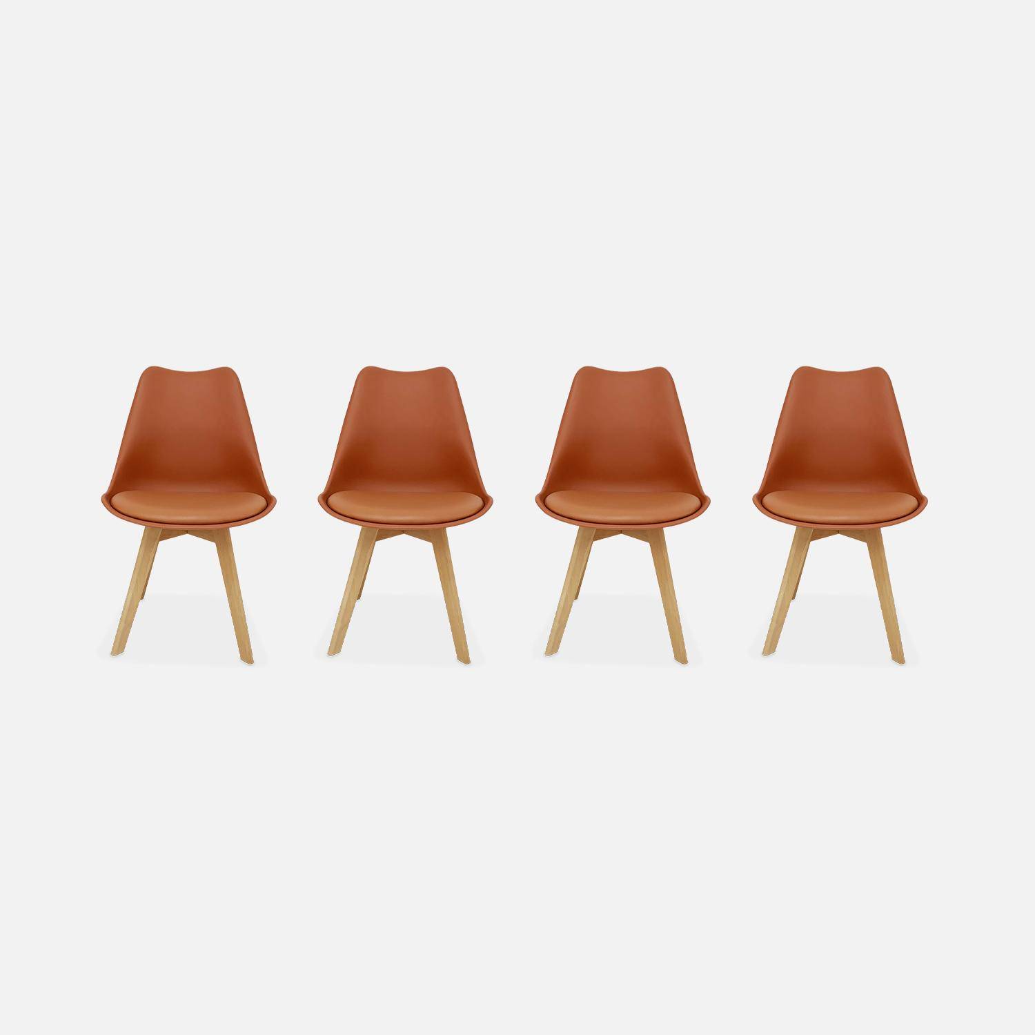 Conjunto de 4 sillas escandinavas, patas de madera de haya, asientos individuales, terracota,sweeek,Photo4