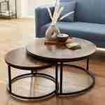 Lot de 2 tables gigognes rondes métal noir, décor bois - Loft - encastrables, 1x Ø77 x H 40cm / x1 Ø57 x H 35cm Photo2