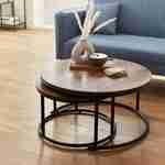 Conjunto de 2 mesas redondas de encaixe, metal preto, decoração em madeira - Loft - embutido, 1x Ø77 x H 40cm / x1 Ø57 x H 35cm Photo3