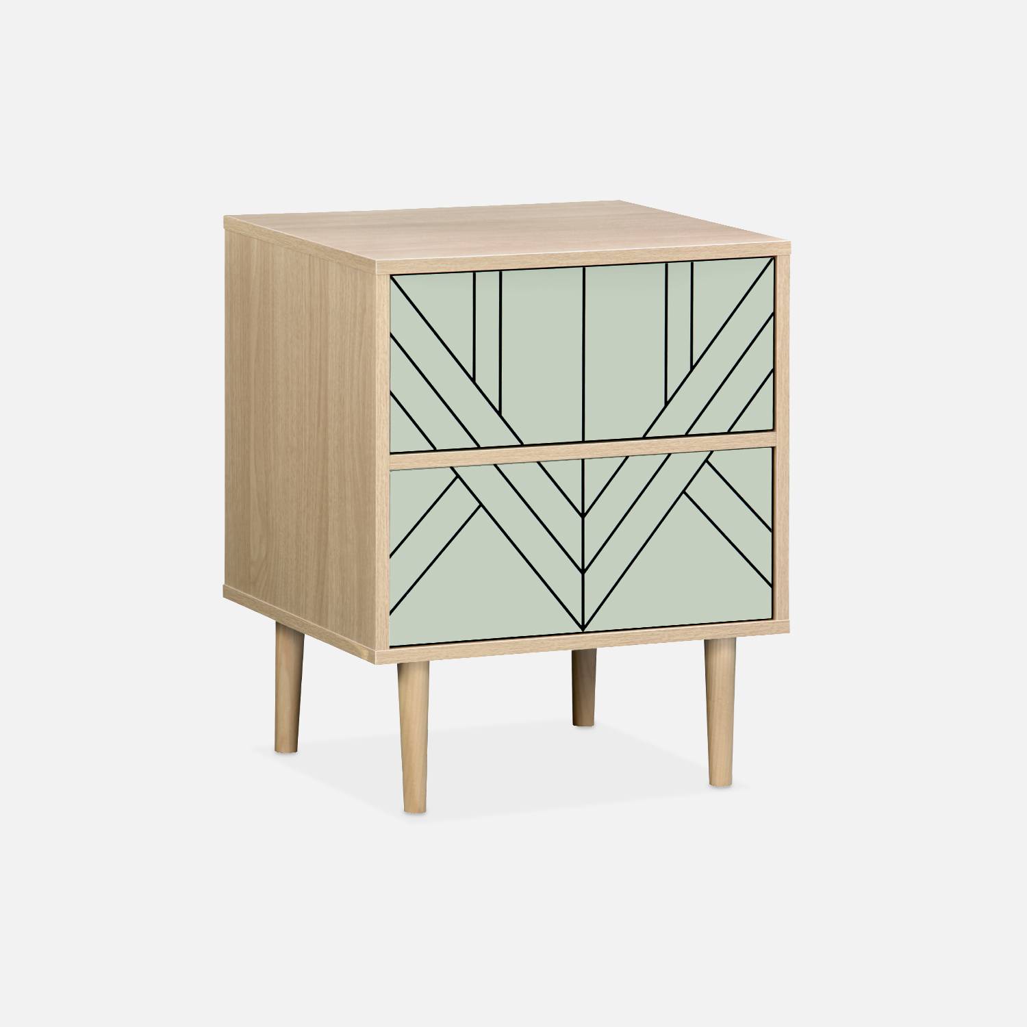 Wood-effect bedside tables with two drawers, 48x40x59cm, Water Green | sweeek