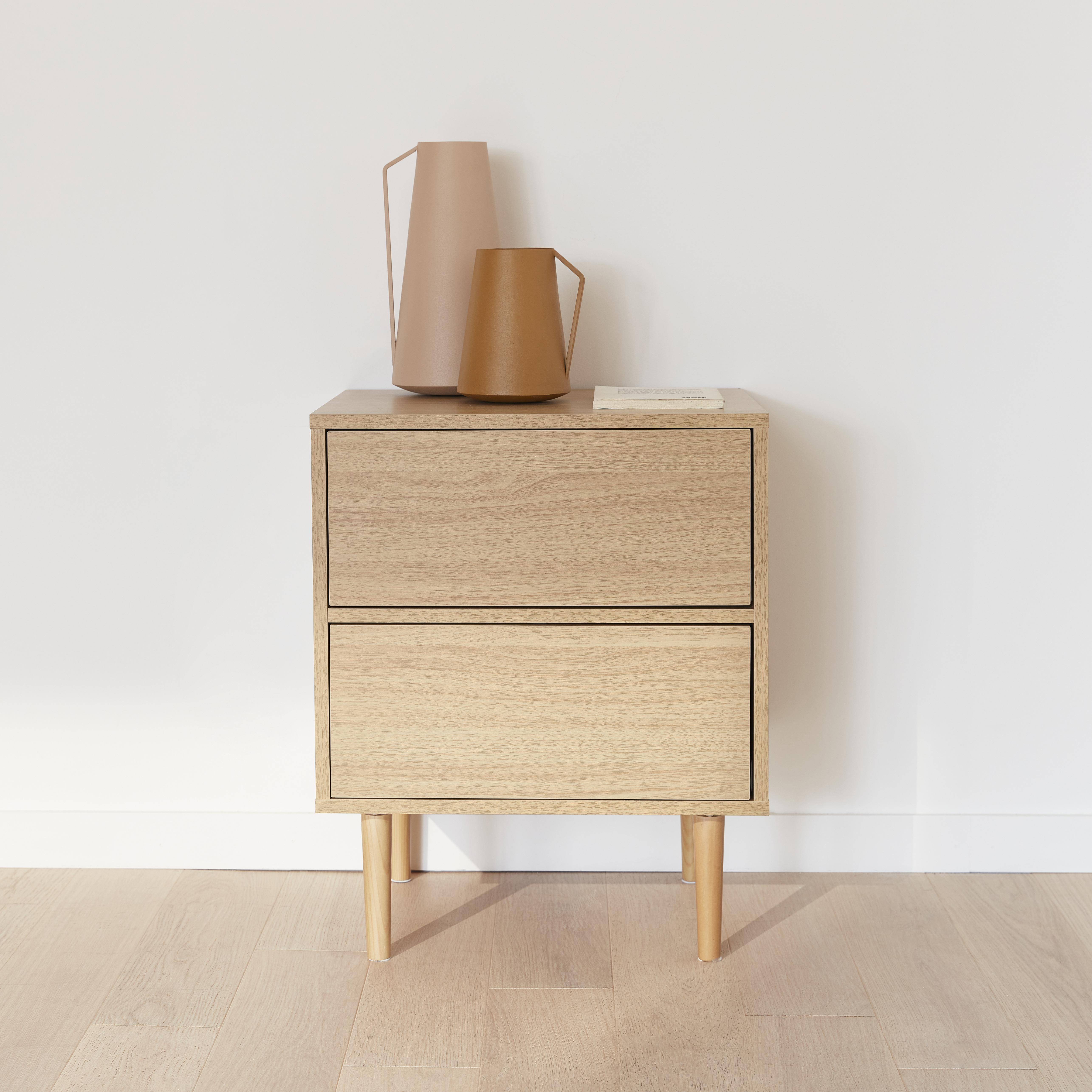 Wood-effect bedside tables with two drawers, 48x40x59cm - Mika - Wood colour,sweeek,Photo1