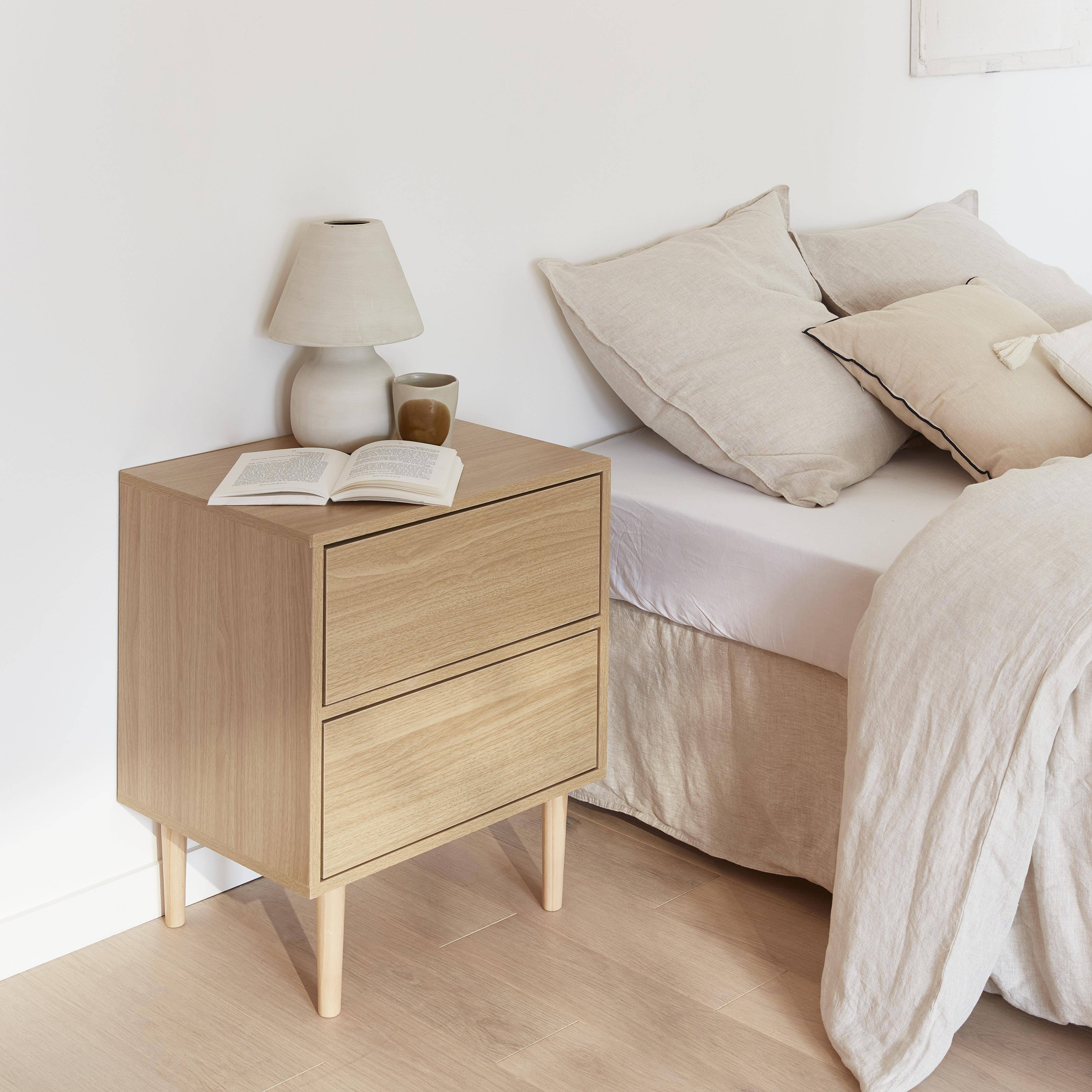 Wood-effect bedside tables with two drawers, 48x40x59cm - Mika - Wood colour Photo2