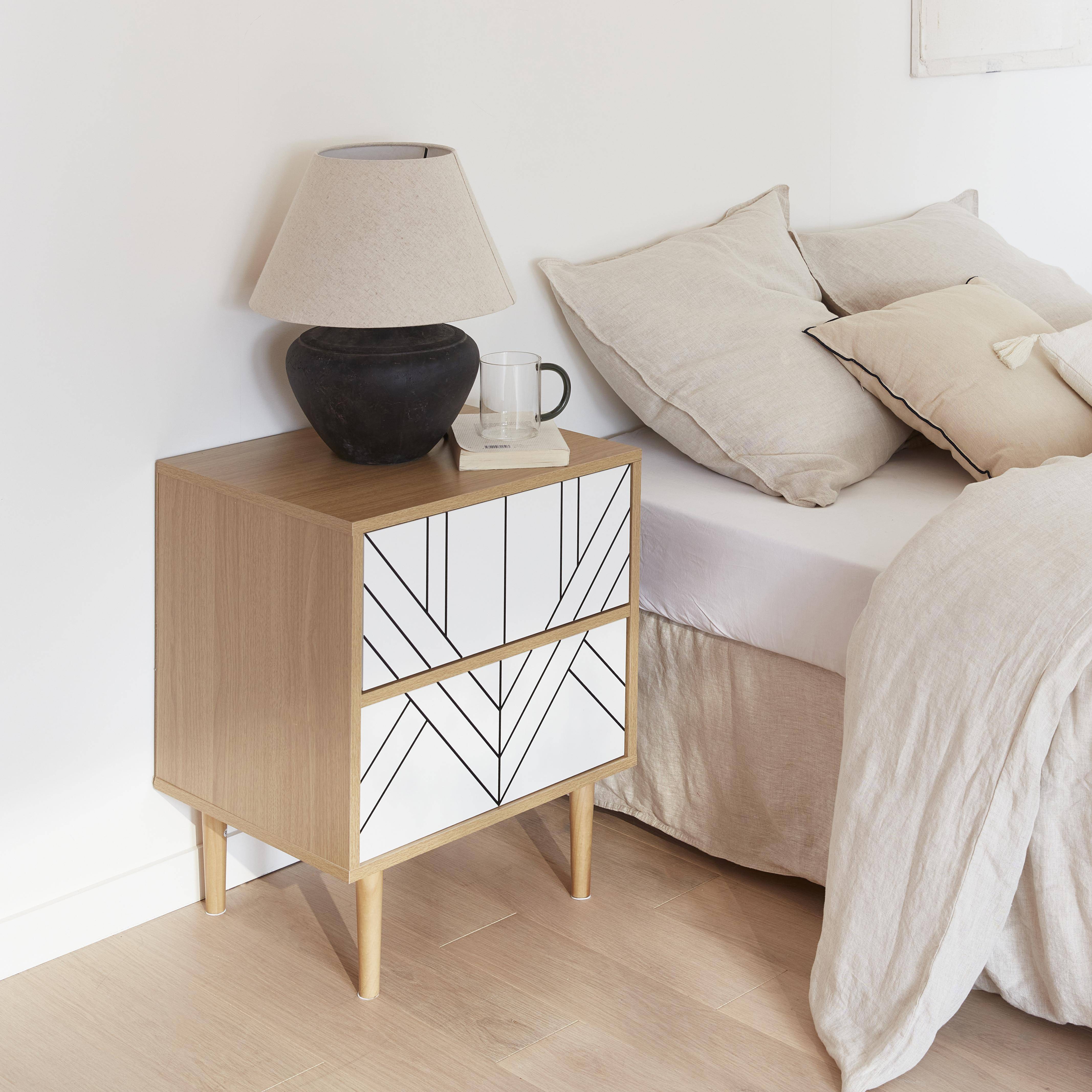 Wood-effect bedside tables with two drawers, 48x40x59cm - Mika - White Photo1