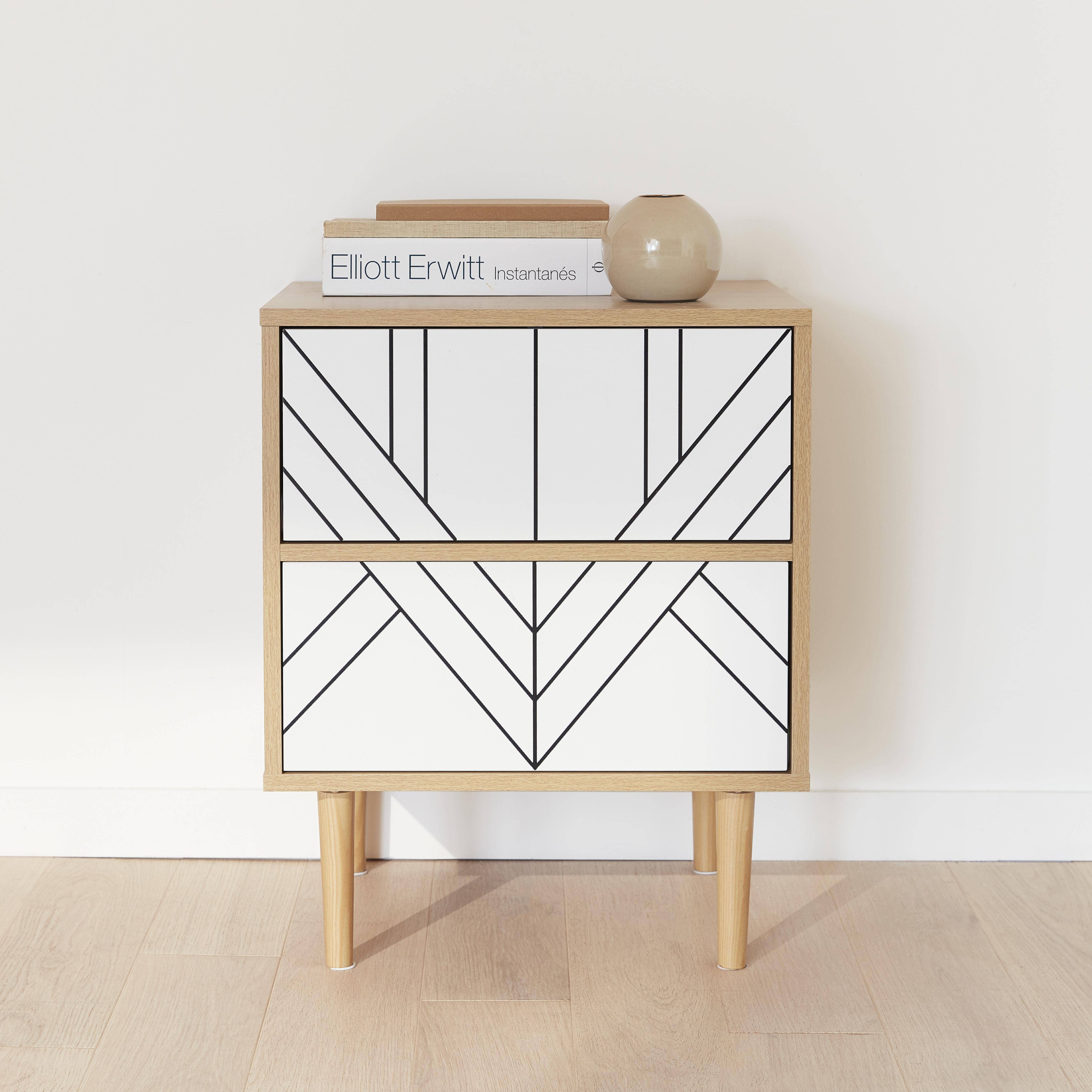Wood-effect bedside tables with two drawers, 48x40x59cm - Mika - White Photo2