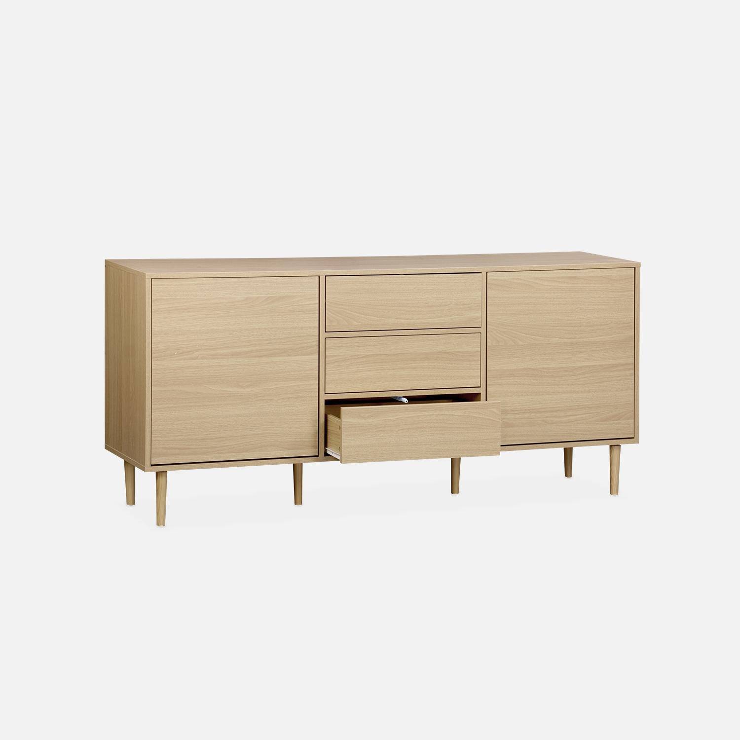 Credenza a 2 ante effetto legno, 160cm, Mika, Marrone naturale, 160x40x74 cm Photo6