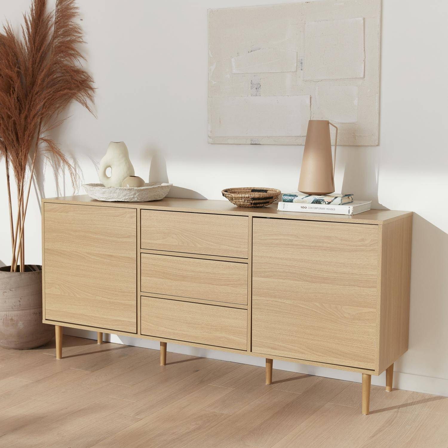 Credenza a 2 ante effetto legno, 160cm, Mika, Marrone naturale, 160x40x74 cm,sweeek,Photo2