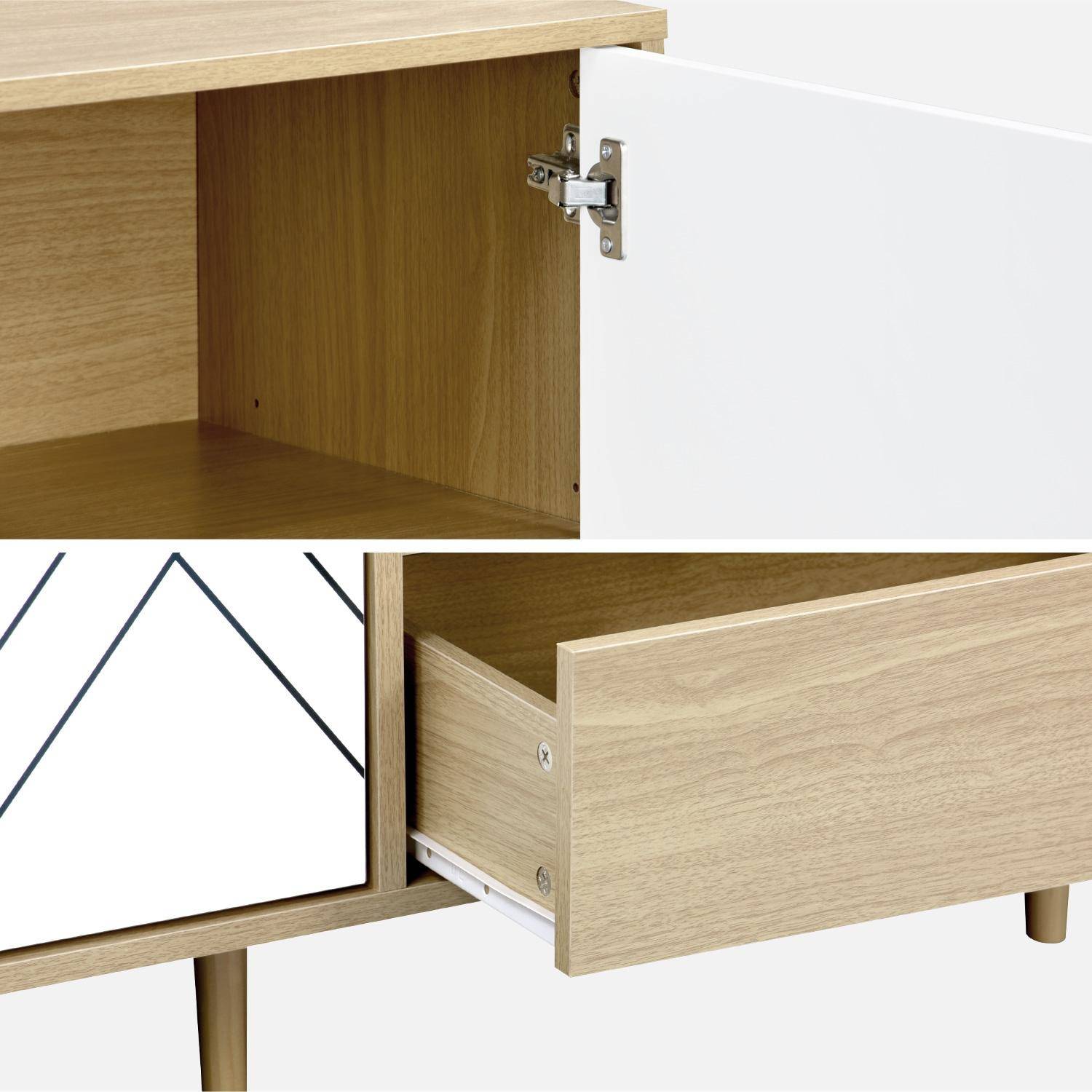 Buffet de rangement décor bois et blanc - Mika - 2 niveaux, 2 portes, 3 tiroirs, buffet bas, L 160 x l 40 x H 74cm Photo7