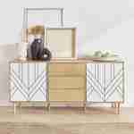 Buffet de rangement décor bois et blanc - Mika - 2 niveaux, 2 portes, 3 tiroirs, L 160 x l 40 x H 74cm Photo1