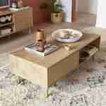 Tavolino in legno decorato - Mika - 2 cassetti, 2 vani portaoggetti, L 120 x L 55 x H 40cm Photo1