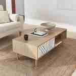 Table basse en décor bois et blanc - Mika - 2 tiroirs, 2 espaces de rangement, L 120 x l 55 x H 40cm Photo1