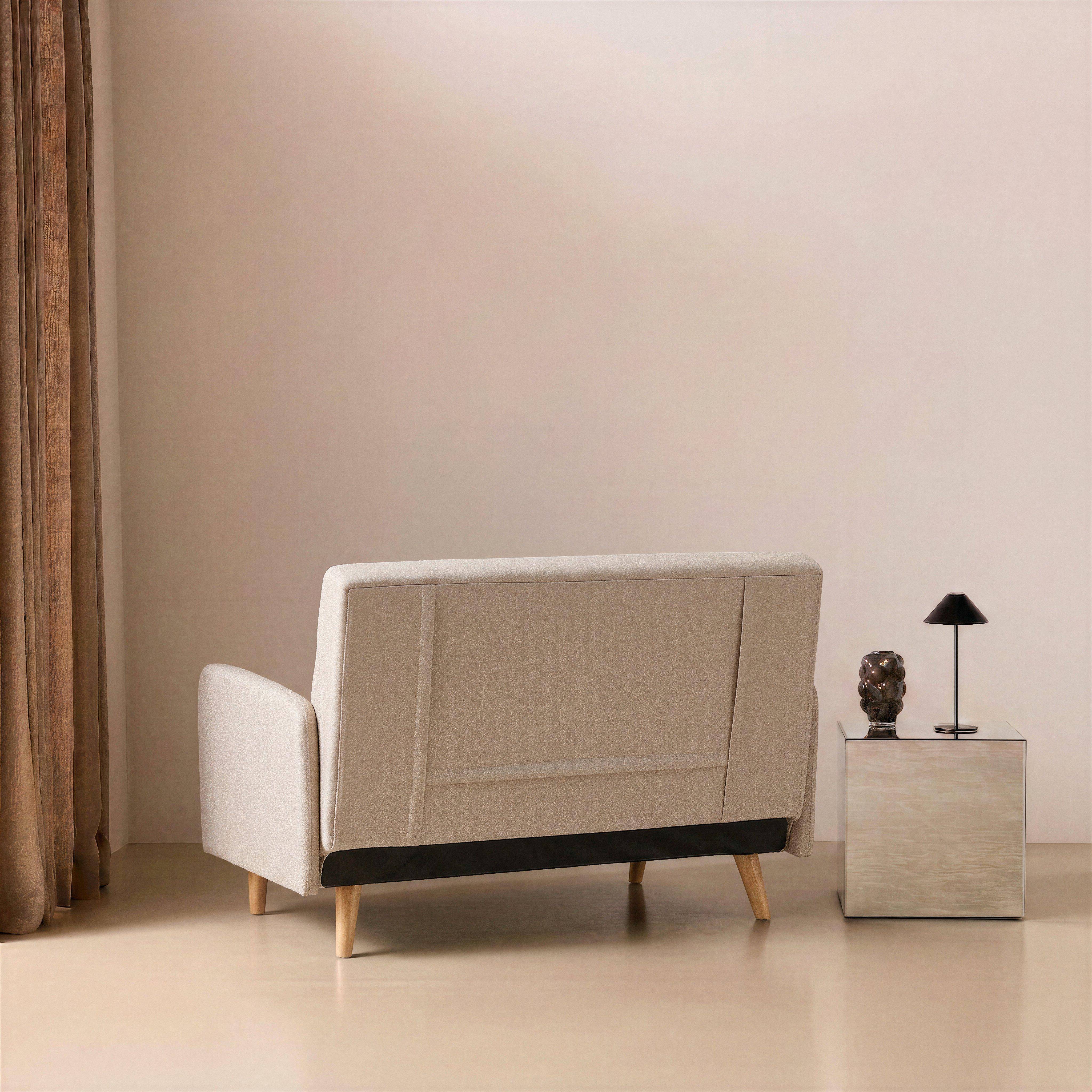 Canapé convertible en tissu - Panam - 2 places scandinave, pieds bois, beige, banquette, dossier inclinable Photo3