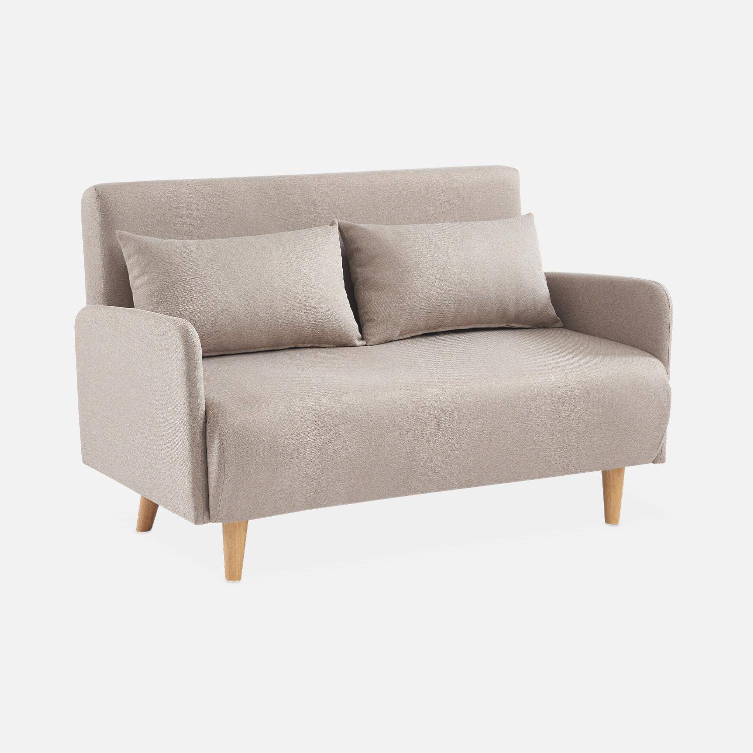 Canapé convertible en tissu - Panam - 2 places scandinave, pieds bois, beige, banquette, dossier inclinable,sweeek,Photo4