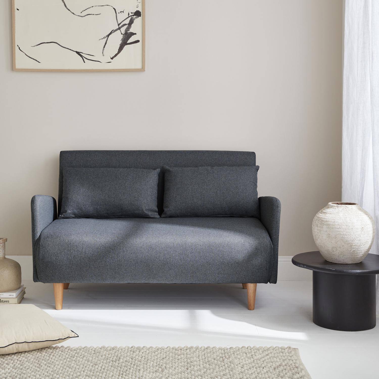2-Sitzer-Sofa - Panam - Schlaffunktion - Füße dunkles Holz, dunkelgrau, Bank, verstellbare Rückenlehne Photo1