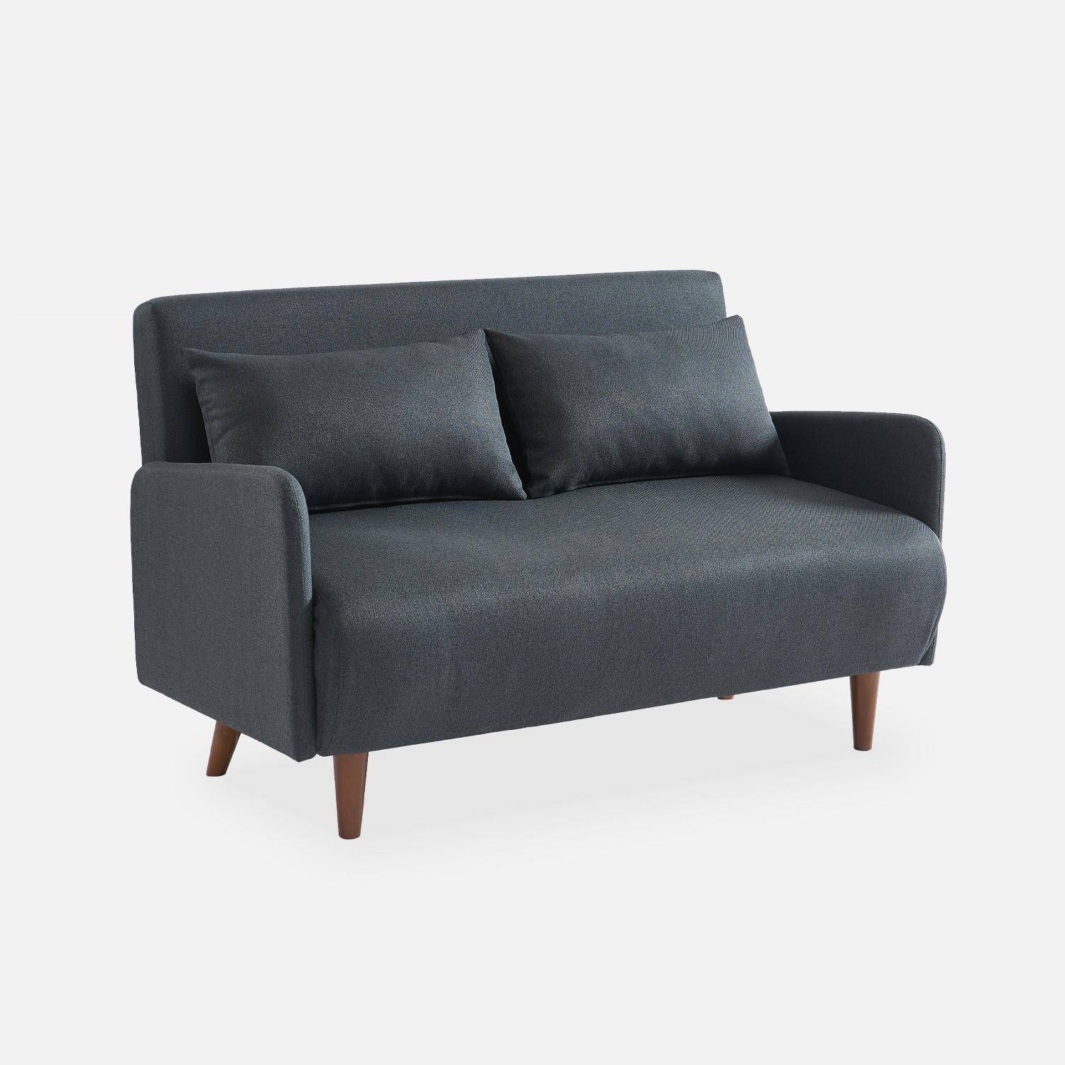 Canapé convertible en tissu - Panam - 2 places scandinave, pieds bois foncé, gris foncé, banquette, dossier inclinable,sweeek,Photo4