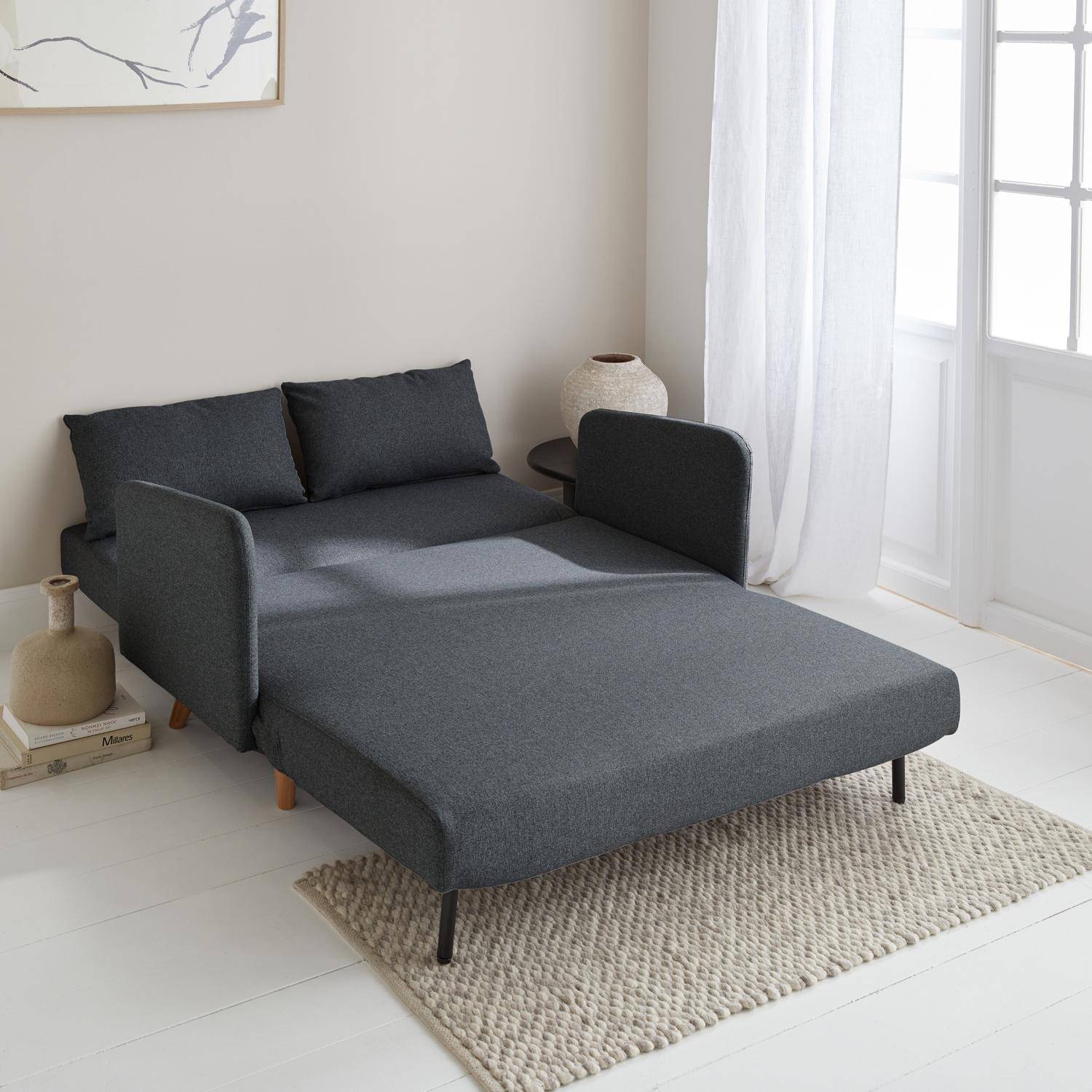 2-Sitzer-Sofa - Panam - Schlaffunktion - Füße dunkles Holz, dunkelgrau, Bank, verstellbare Rückenlehne,sweeek,Photo2