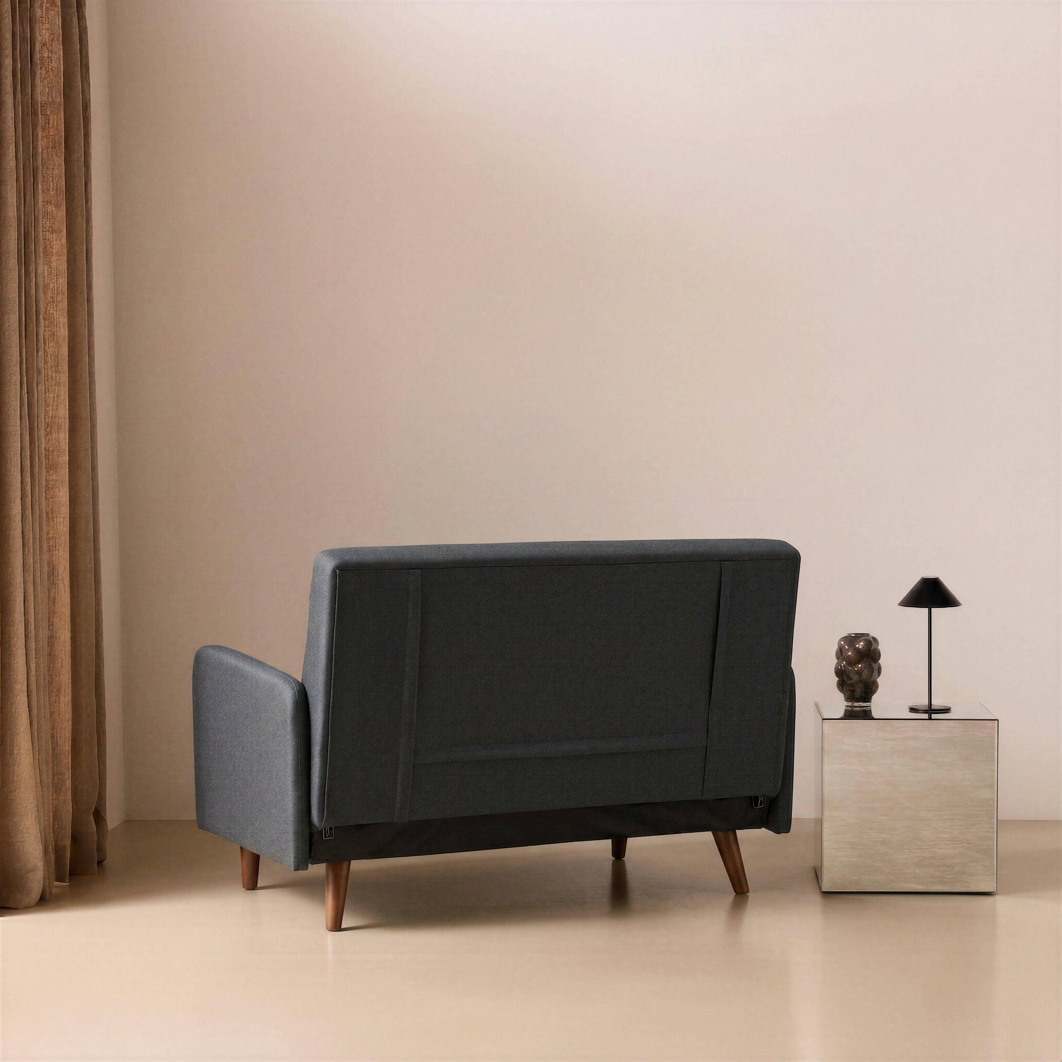 Canapé convertible en tissu - Panam - 2 places scandinave, pieds bois foncé, gris foncé, banquette, dossier inclinable,sweeek,Photo3