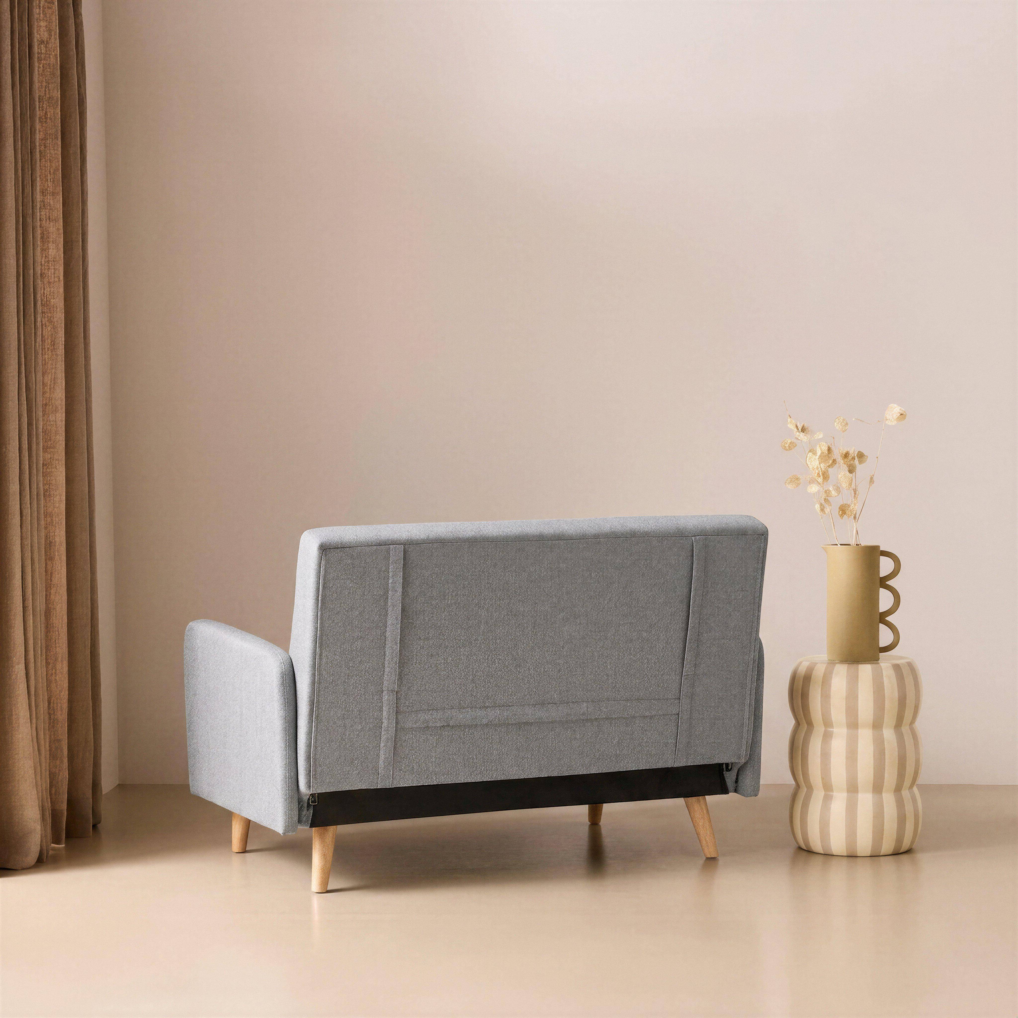 Divano letto clic-clac in tessuto con gambe in legno, 2 posti Grigio chiaro - 131x75x81 cm Photo3