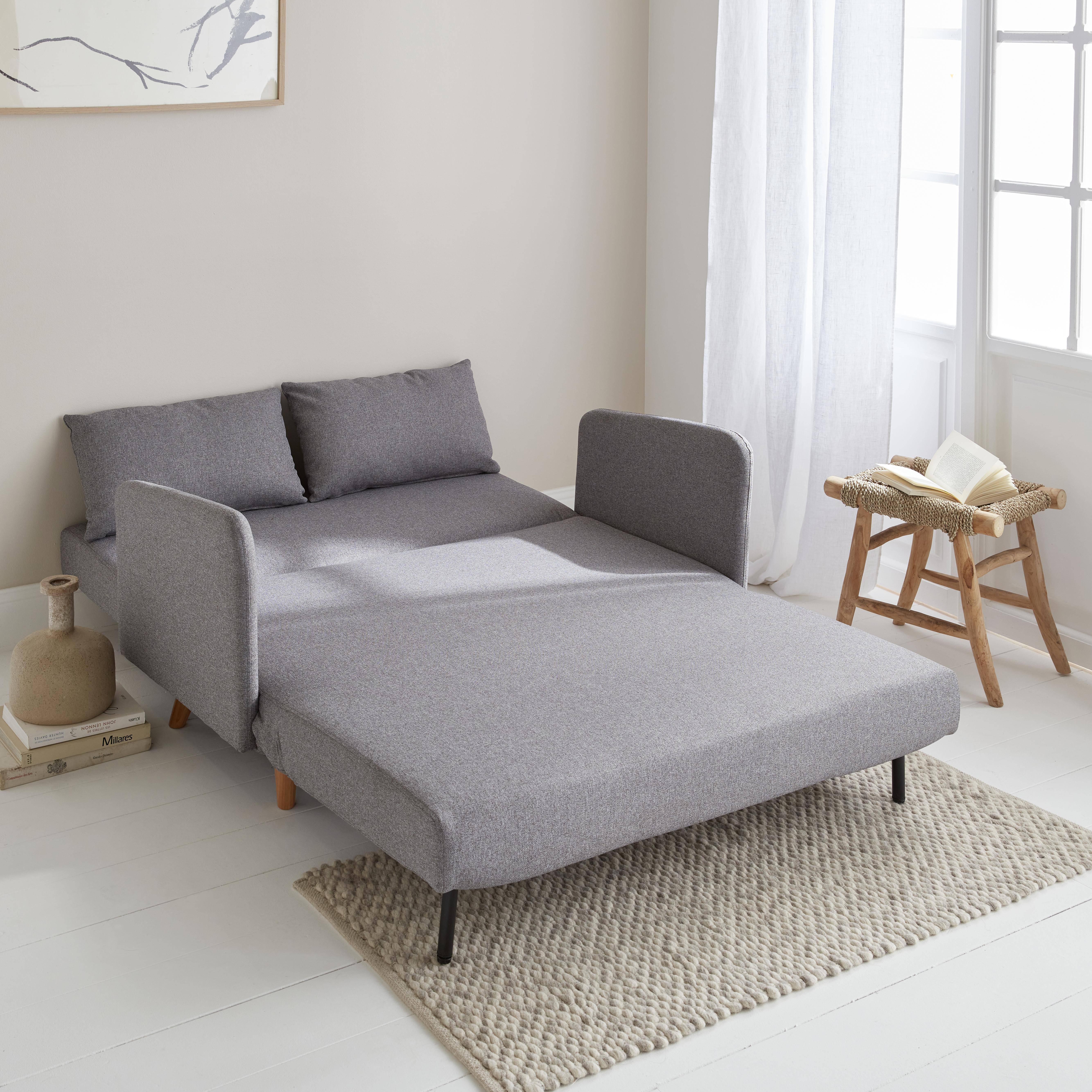 2-Sitzer-Sofa - Panam - Schlaffunktion - Füße helles Holz, helllgrau, Bank, verstellbare Rückenlehne Photo2