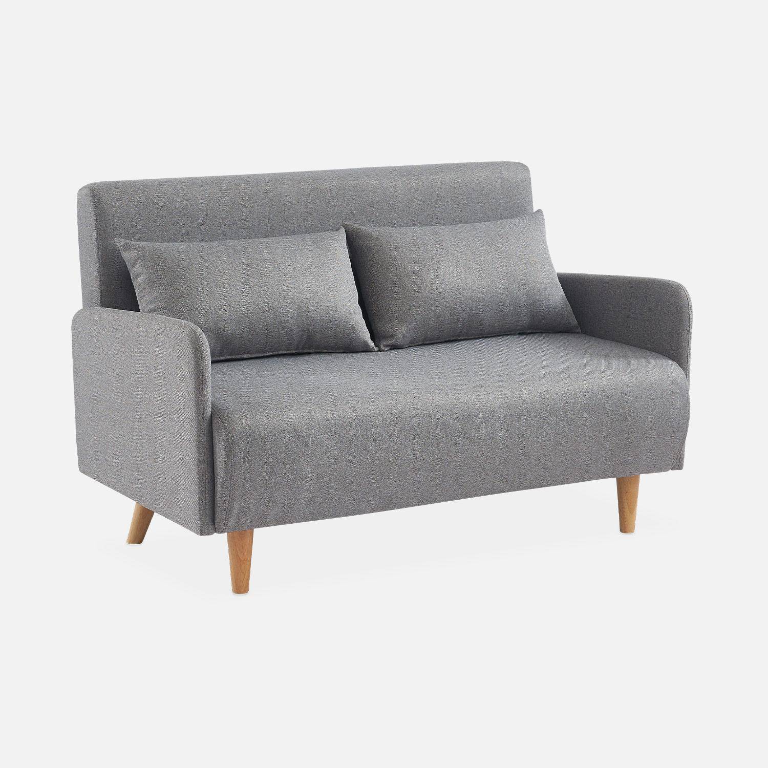 Divano letto clic-clac in tessuto con gambe in legno, 2 posti Grigio chiaro - 131x75x81 cm,sweeek,Photo4