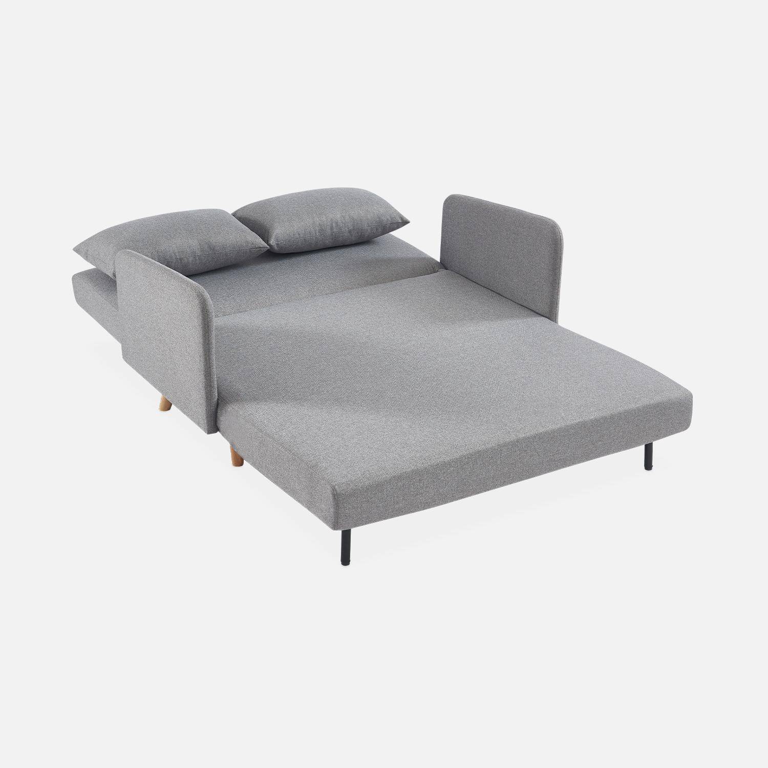 Divano-letto in tessuto - Panam - Scandinavo a 2 posti, gambe in legno chiaro grigio chiaro, seduta a panca, schienale reclinabile,sweeek,Photo7