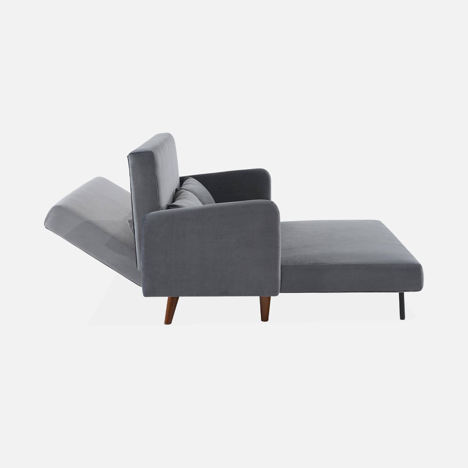 2-Sitzer-Sofa mit dunkelgrauem Samtbezug - Schlaffunktion - skandinavisch, Holzfüße, verstellbare Rückenlehne - Panam Photo5
